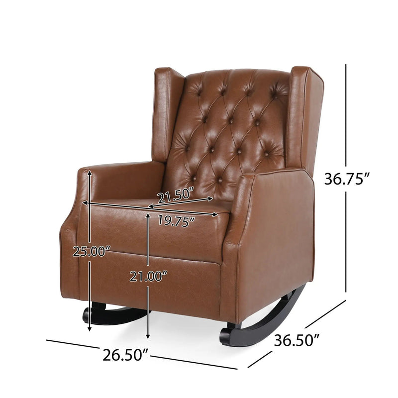 Moss Upholstered Rocking Recliner With Diamond Tufting And Wingback - Light Brown by HouseOfZazla