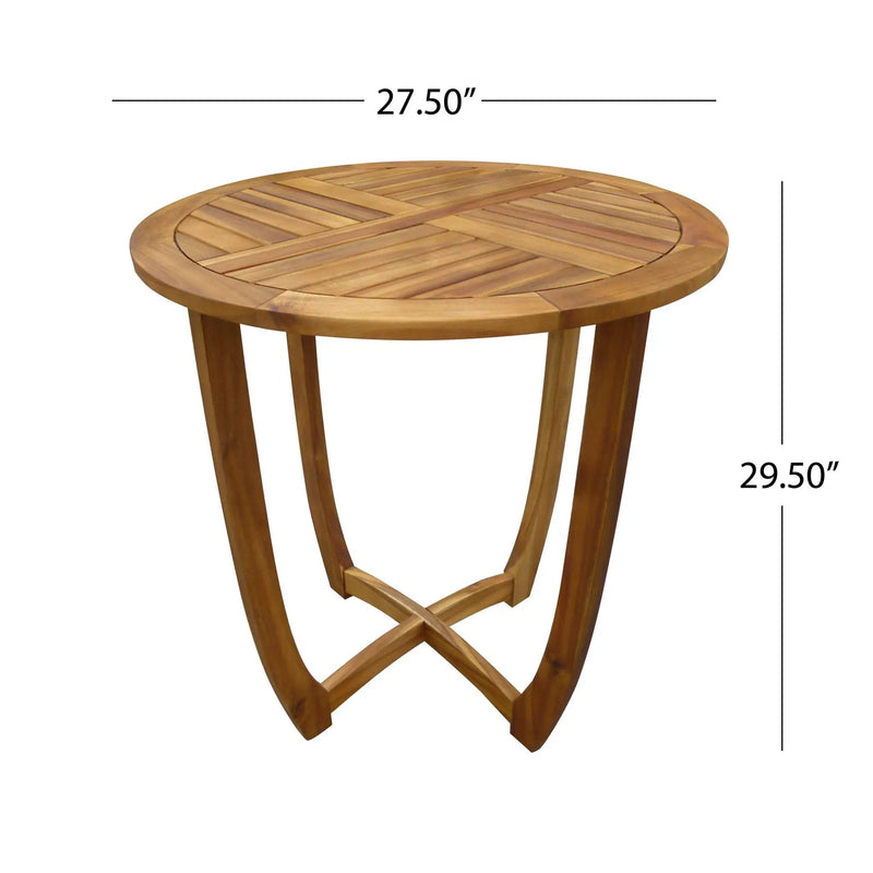Outdoor Circular Wood Bistro Table With Curved Legs And Slat Panel Table Top - Teak by HouseOfZazla