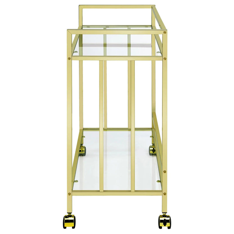 Cara 2-tier Rectangular Glass Shelf Metal Bar Cart Brass by Unique Piece Furniture