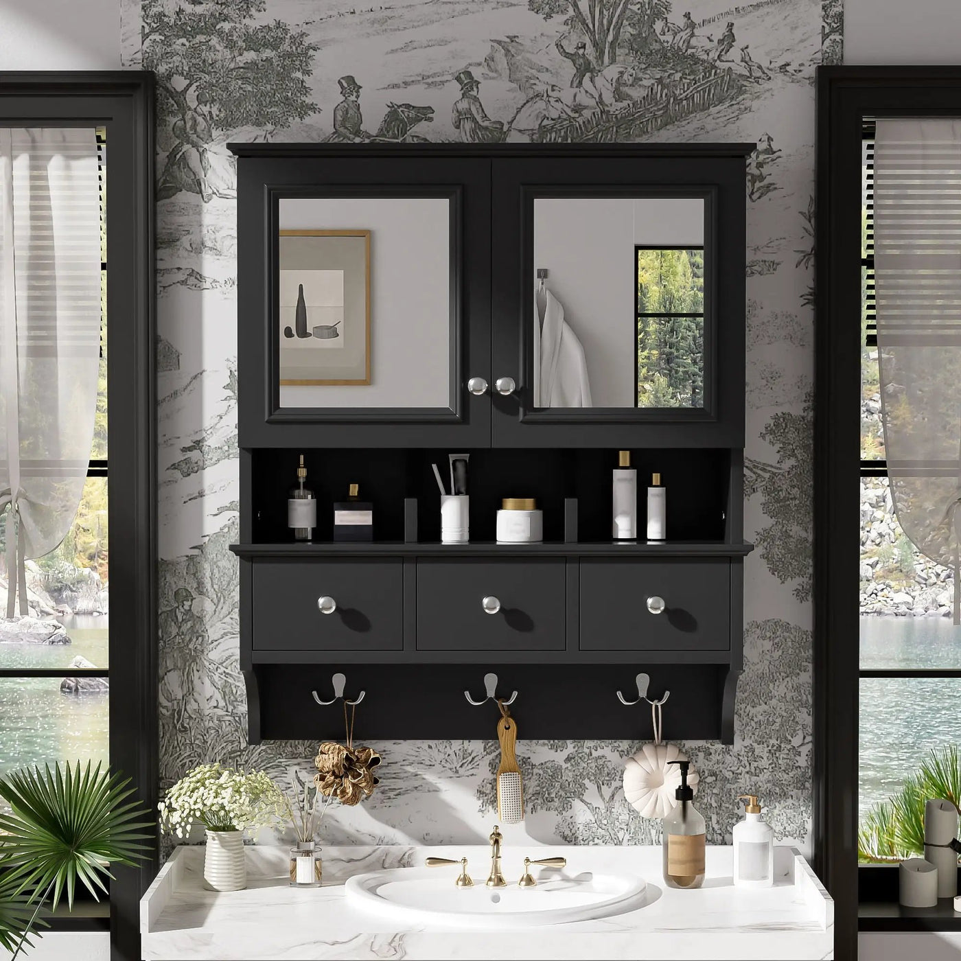 Modern Bathroom Mirror Cabinet With Drawers, Organizer Hooks, And High-Definition Mirrors by Unique Piece Furniture
