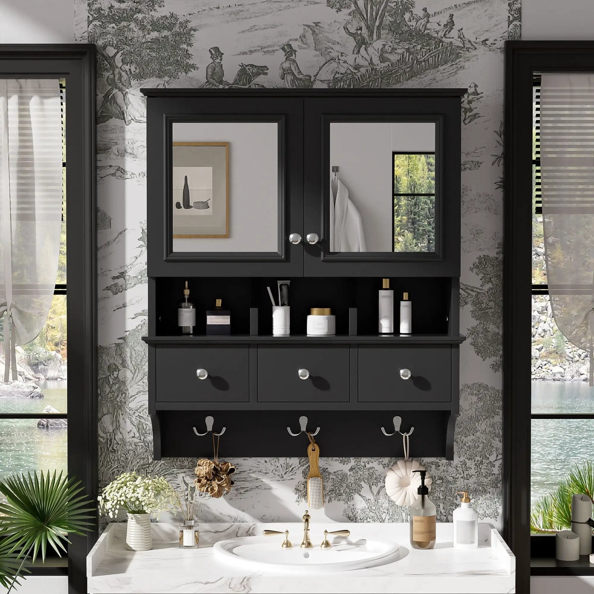 Modern Bathroom Mirror Cabinet With Drawers, Organizer Hooks, And High-Definition Mirrors by Unique Piece Furniture