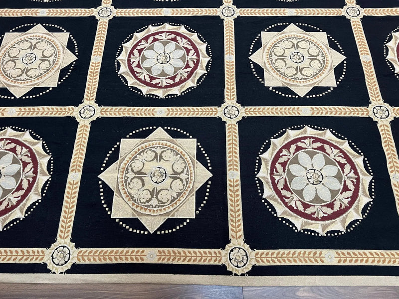 Large Needlepoint Rug 10x13, Panel Design, Black and Beige, Wool Needlepoint Carpet 10 x 13, English Garden, Handwoven Area Rug, Living Room by Jewel Rugs