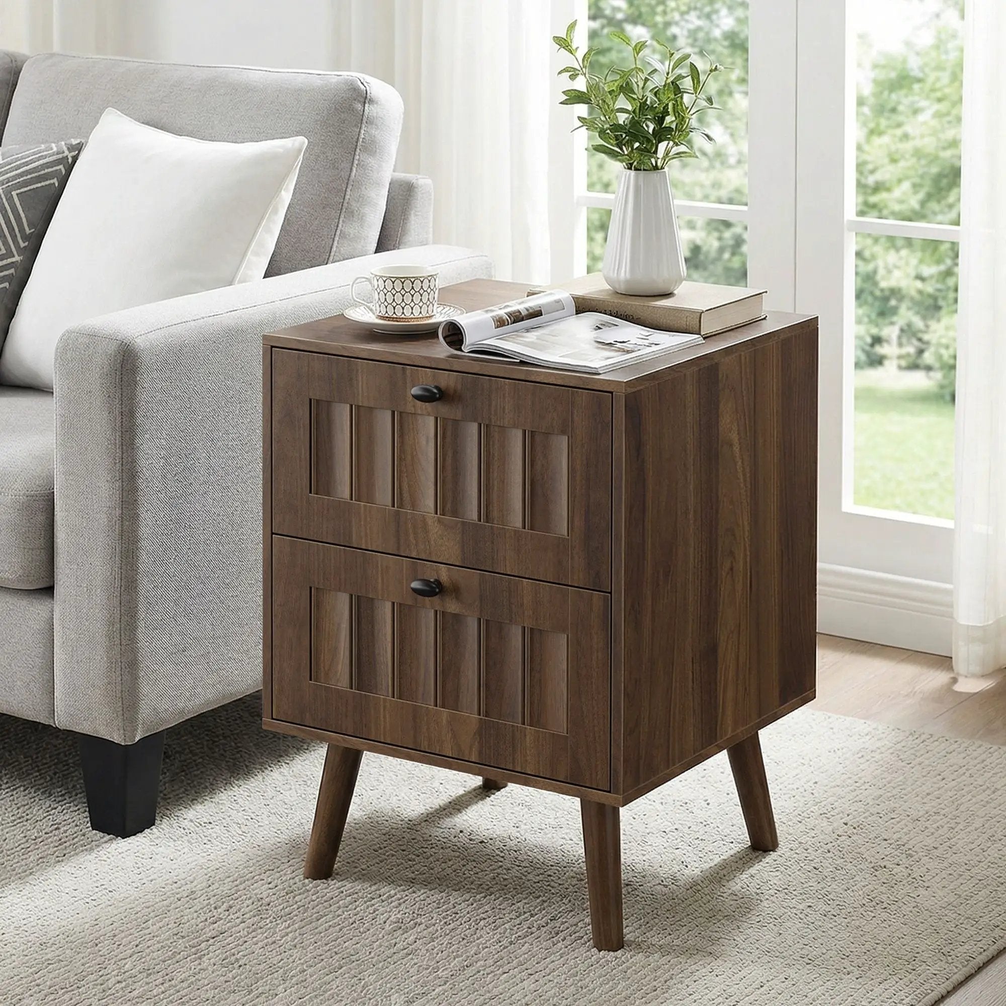 Double Drawer Bedside Table (Set of 2) - Walnut by Unique Piece Furniture
