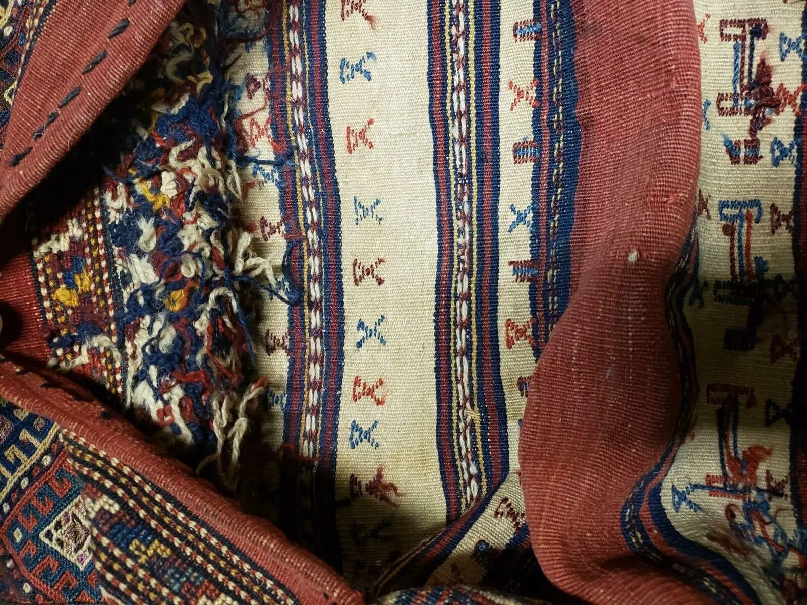26" X 56" Antique Handmade Authentic Tribal Wool Rug Double Bag Tobreh by Jewel Rugs