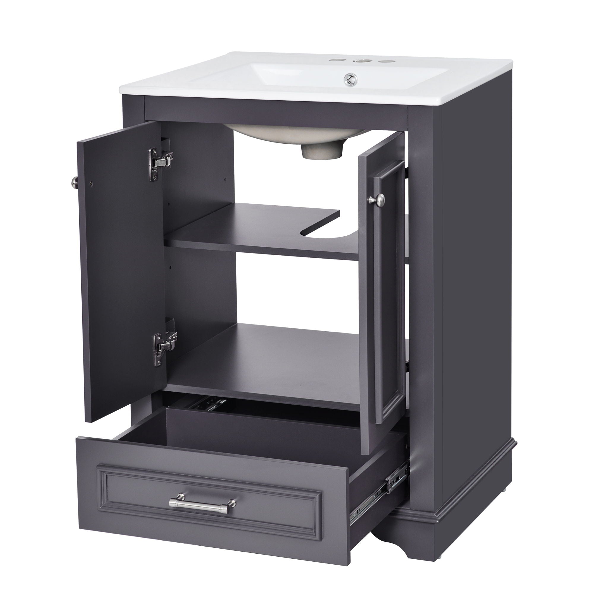 Bathroom Vanity With Ceramic Sink Combo, Modern Freestanding Storage Cabinet With Silver Handles by HouseOfZazla