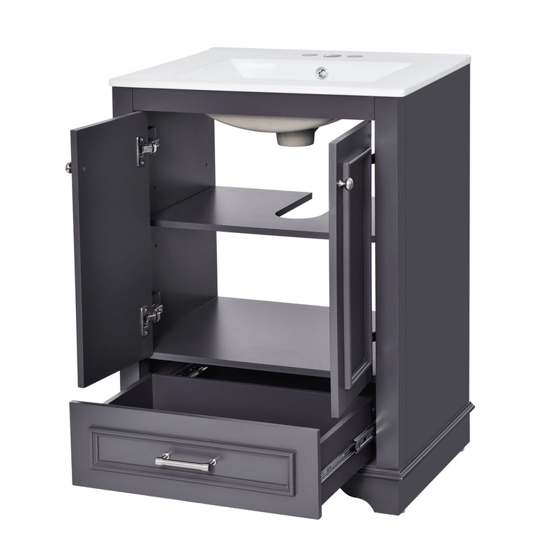Bathroom Vanity With Ceramic Sink Combo, Modern Freestanding Storage Cabinet With Silver Handles by HouseOfZazla