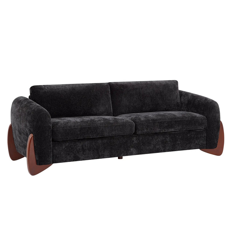 89"L Sofa with Chenille Fabric and Wooden Legs by HouseOfZazla