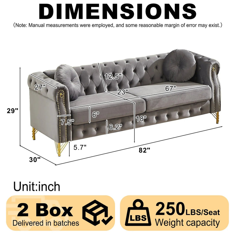 82-Inch Velvet Chesterfield Sofa by HouseOfZazla