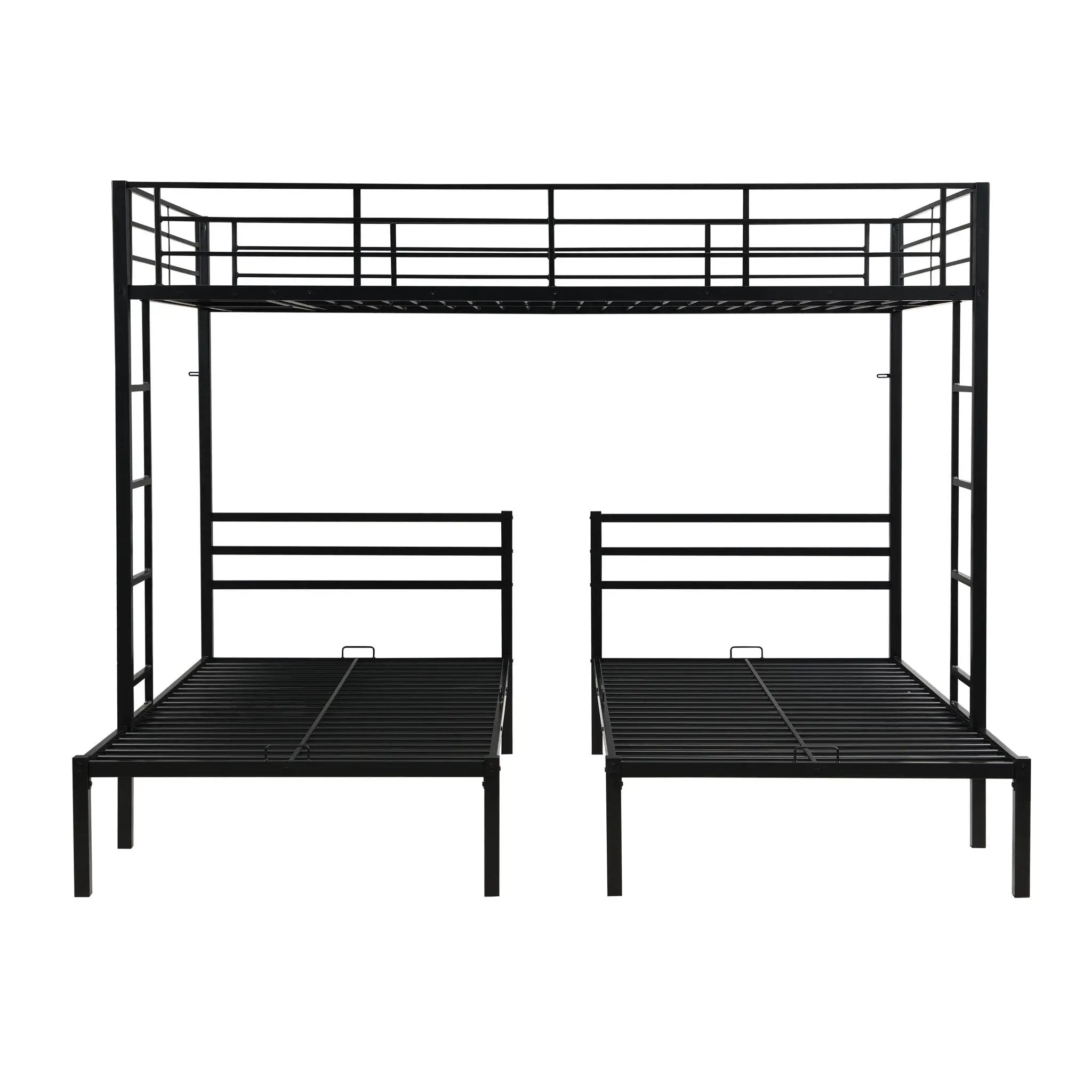 Modern Metal Triple Bunk Bed With Vertical Ladder, Safety Rail, And Storage Shelf - Black by Unique Piece Furniture