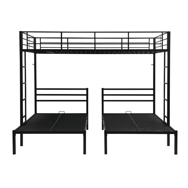 Modern Metal Triple Bunk Bed With Vertical Ladder, Safety Rail, And Storage Shelf - Black by Unique Piece Furniture