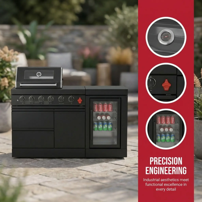 65" 4-Burner 72,000 BTU Black Outdoor Kitchen Island Grill Marble Countertops Wine Cooler by Chery Industrial