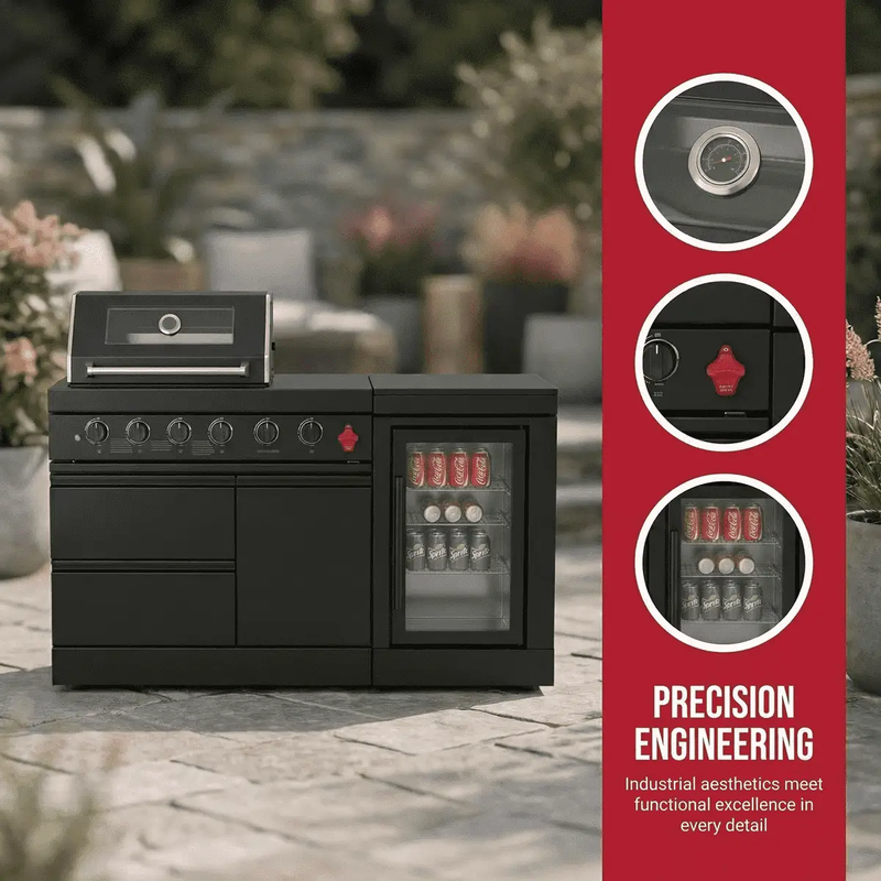 65" 4-Burner 72,000 BTU Black Outdoor Kitchen Island Grill Marble Countertops Wine Cooler by Chery Industrial