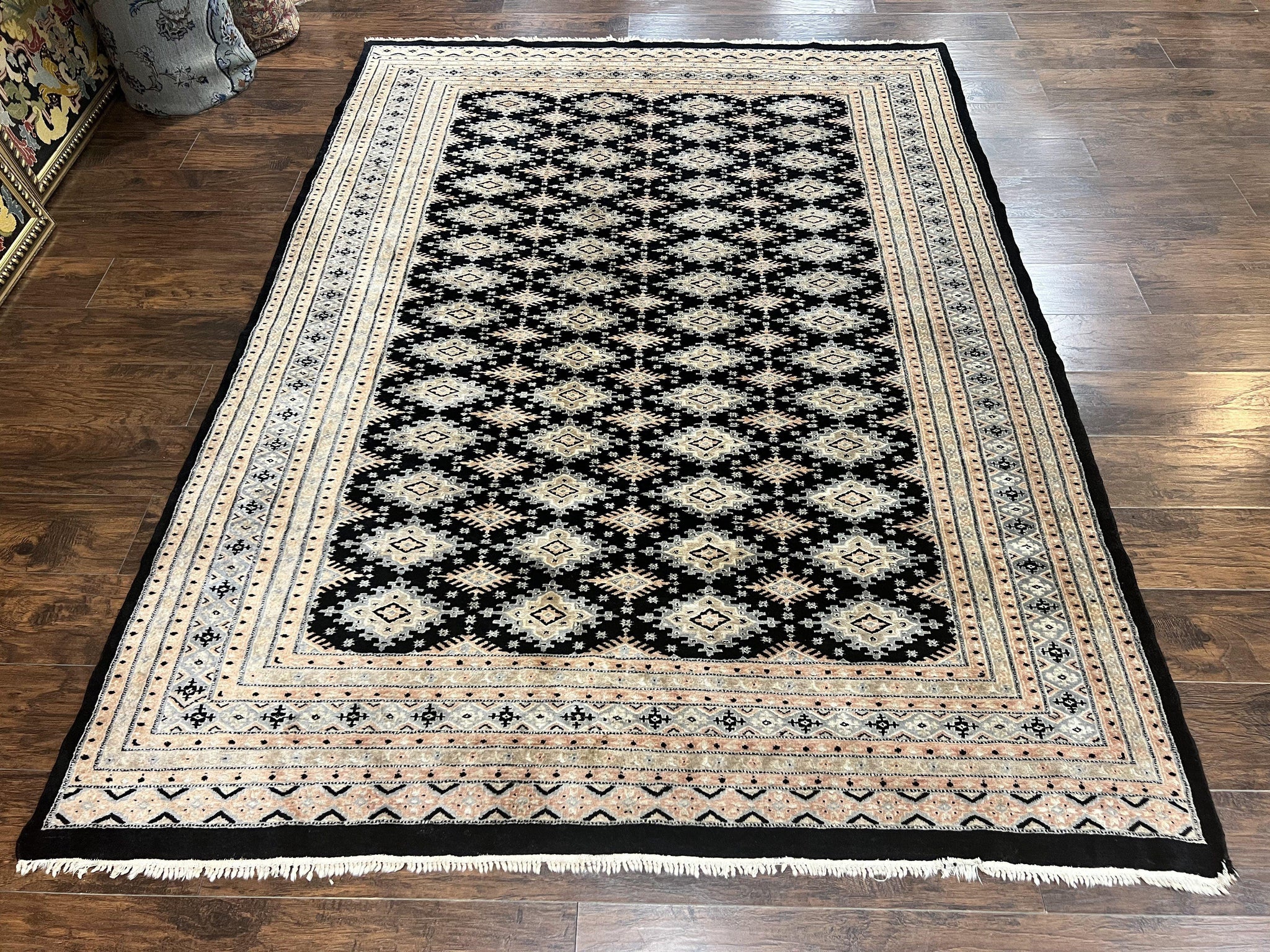 Pakistani Bokhara Rug 6x9, Hand Knotted Vintage Wool Carpet with Silk Highlights, Very Fine 320 KPSI, Medium Size by Jewel Rugs