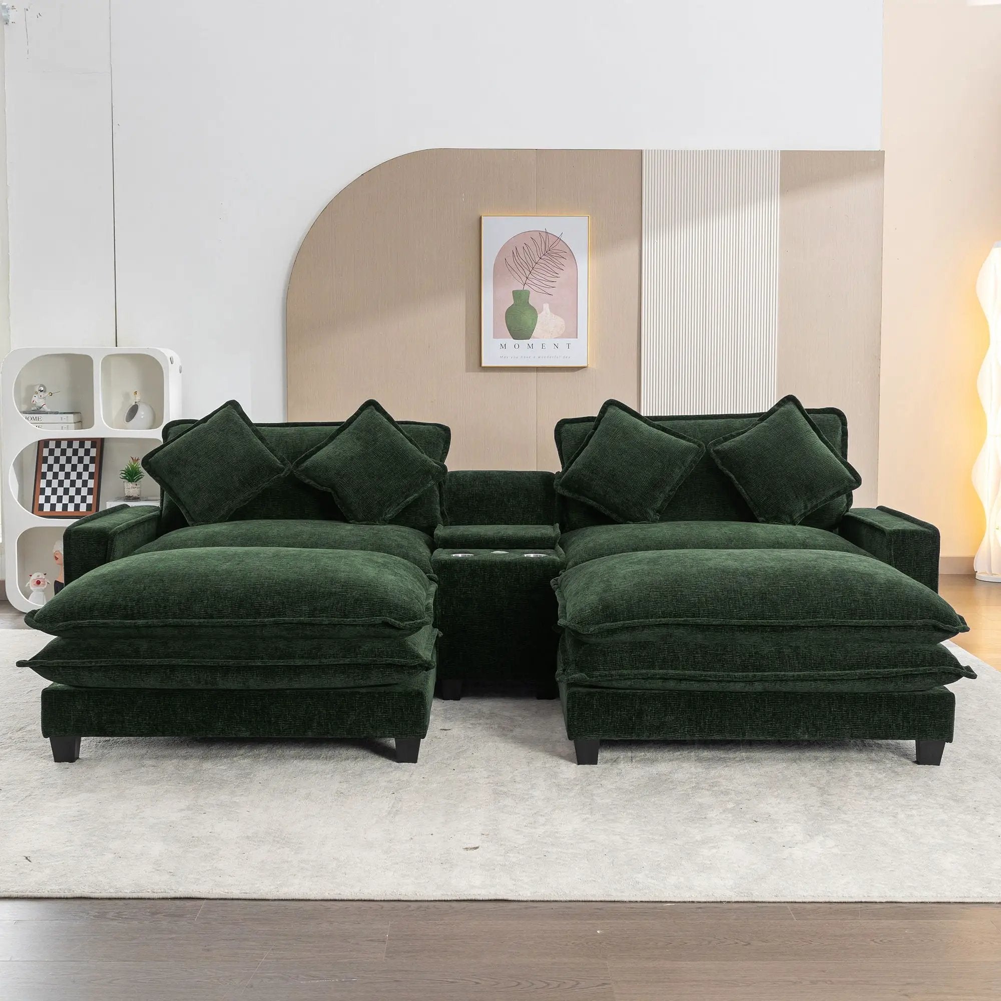 Sectional Sofa Upholstered Sofa With Two Removable Ottoman, Two USB Ports, Two Cup Holders And Large Storage Box For Living Room by HouseOfZazla