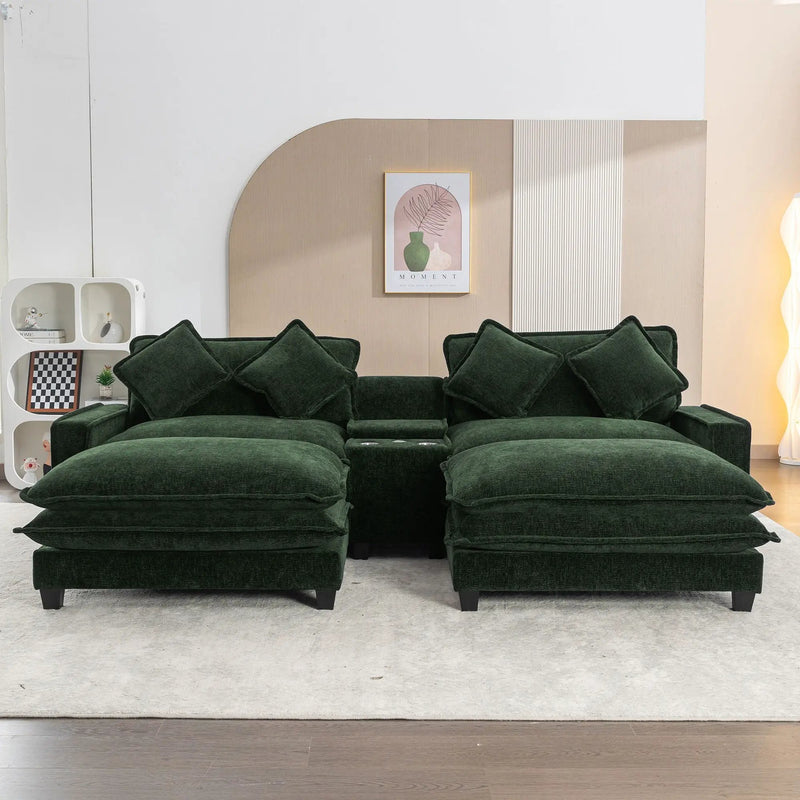 Sectional Sofa Upholstered Sofa With Two Removable Ottoman, Two USB Ports, Two Cup Holders And Large Storage Box For Living Room by HouseOfZazla