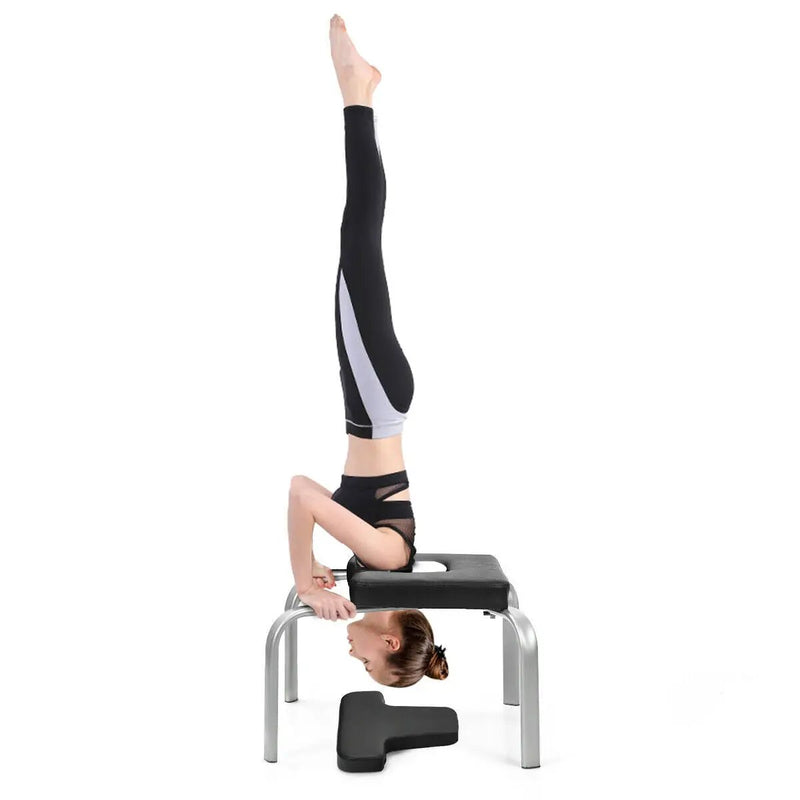 Yoga Iron Headstand Bench with PVC Pads for Family Gym-Black by DirectDeals