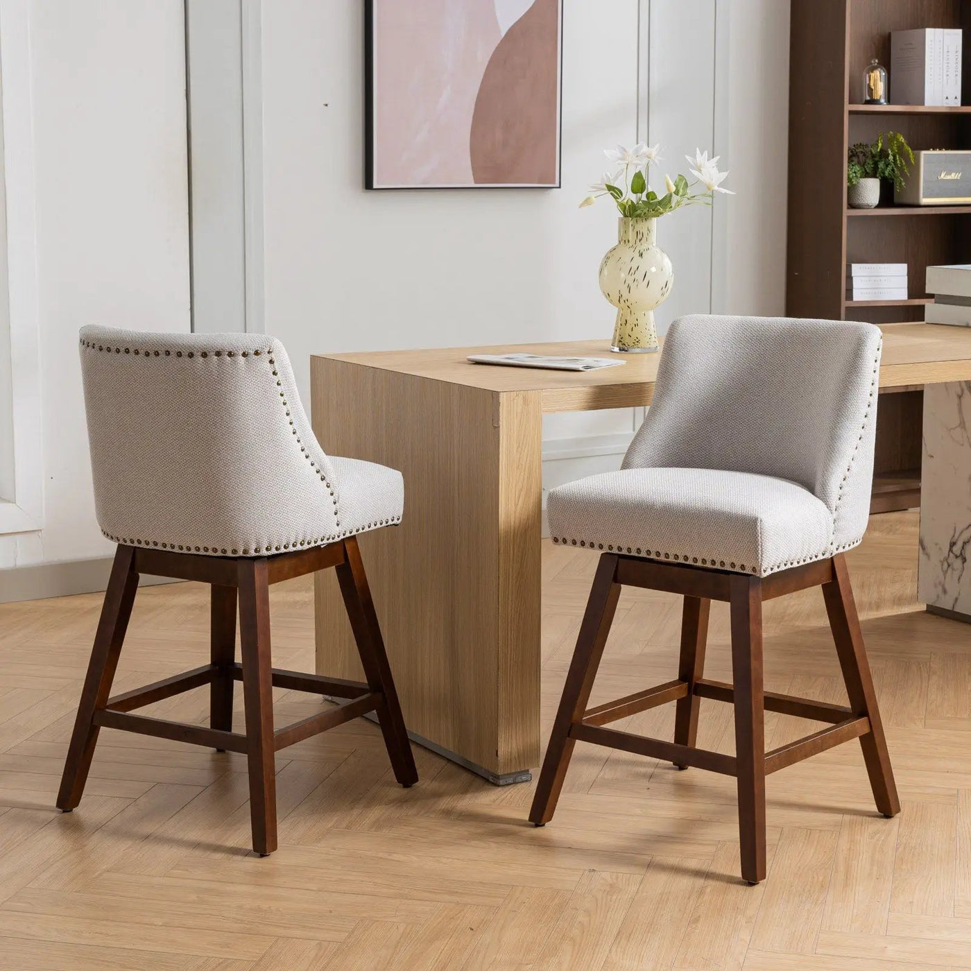 Counter Height Swivel Barstools, 26'' H Seat Height Upholstered Bar Stools (Set of 2), Fabric by HouseOfZazla