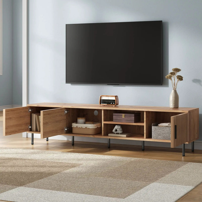 78" TV Stand For TVs Up To 85" With Closed Storage, Living Room Entertainment Center - Natural Wood by HouseOfZazla