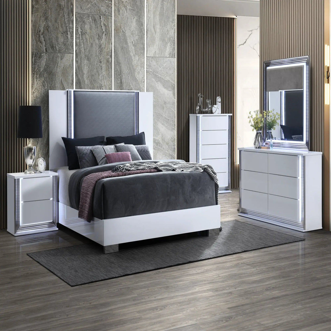 Moon - 5 Pieces Bedroom Set With LED Accent by HouseOfZazla