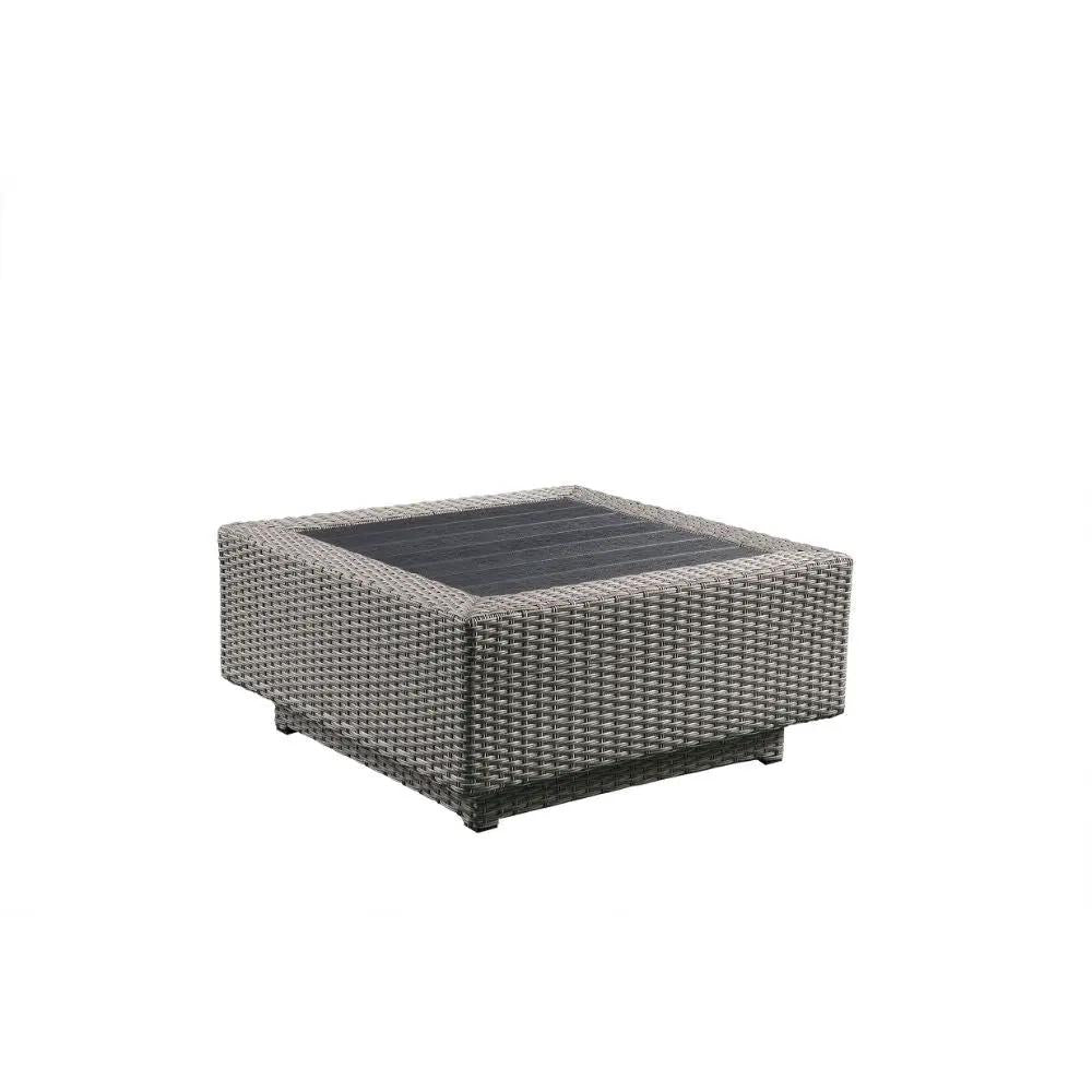 Salena - Patio Sectional Sofa With 4 Pillows & Coffee Table - Beige Fabric & Gray Wicker by Unique Piece Furniture