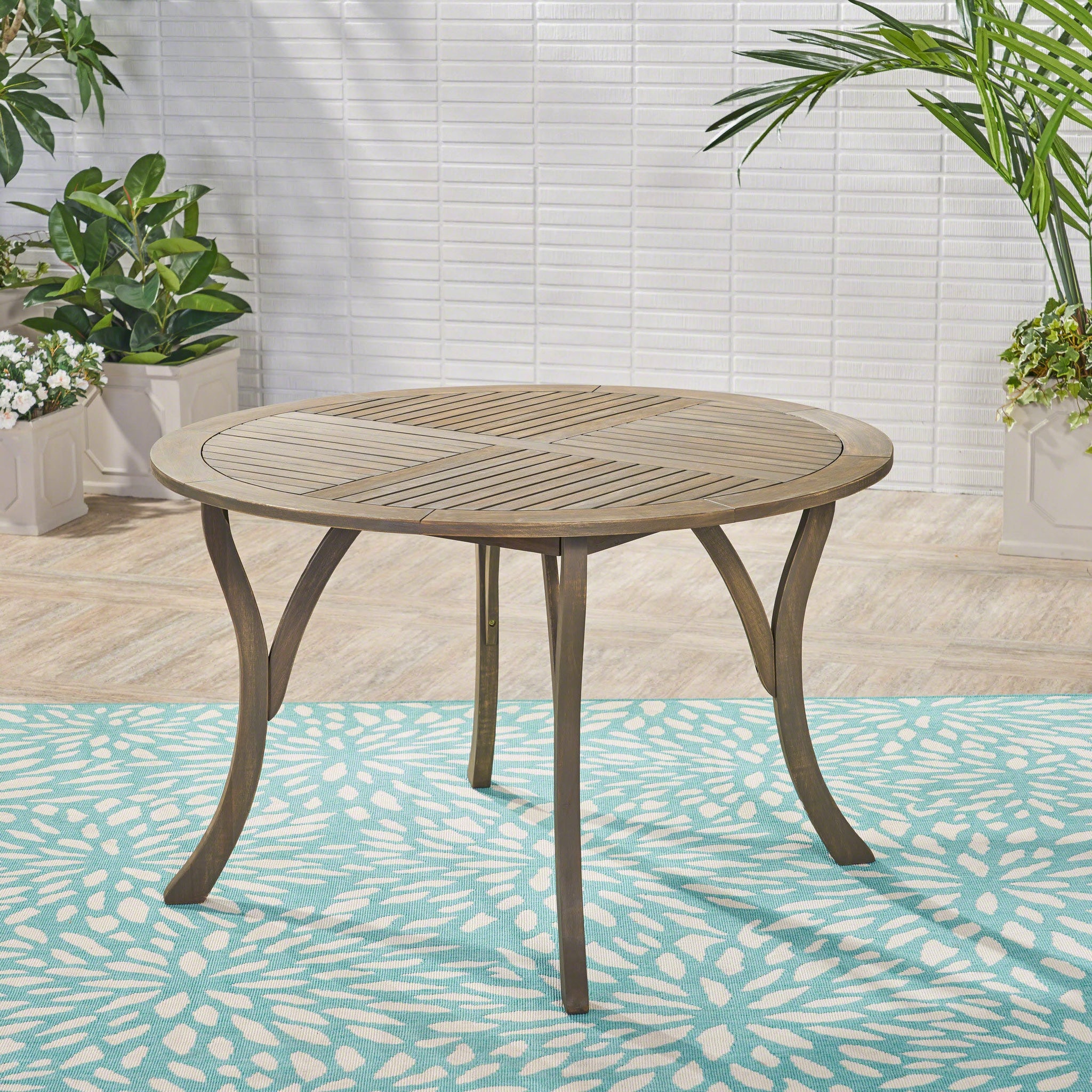 Outdoor Acacia Wood Round Dining Table with Curved Legs by HouseOfZazla
