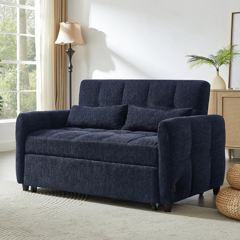 Loveseat Sofa Pull-Out Bed With Adjustable Backrest, 3 USB Ports And 2 Lumbar Pillows For Living Room by HouseOfZazla