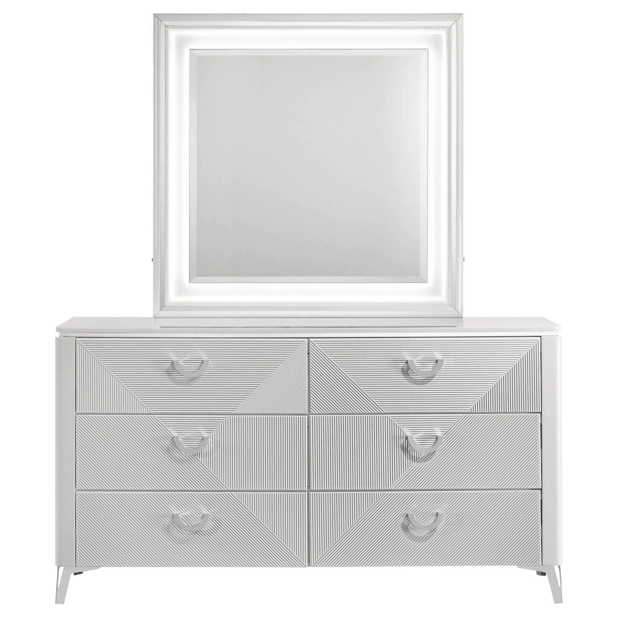 Cassia 6-drawer Dresser Cabinet with Mirror White High Gloss by Unique Piece Furniture