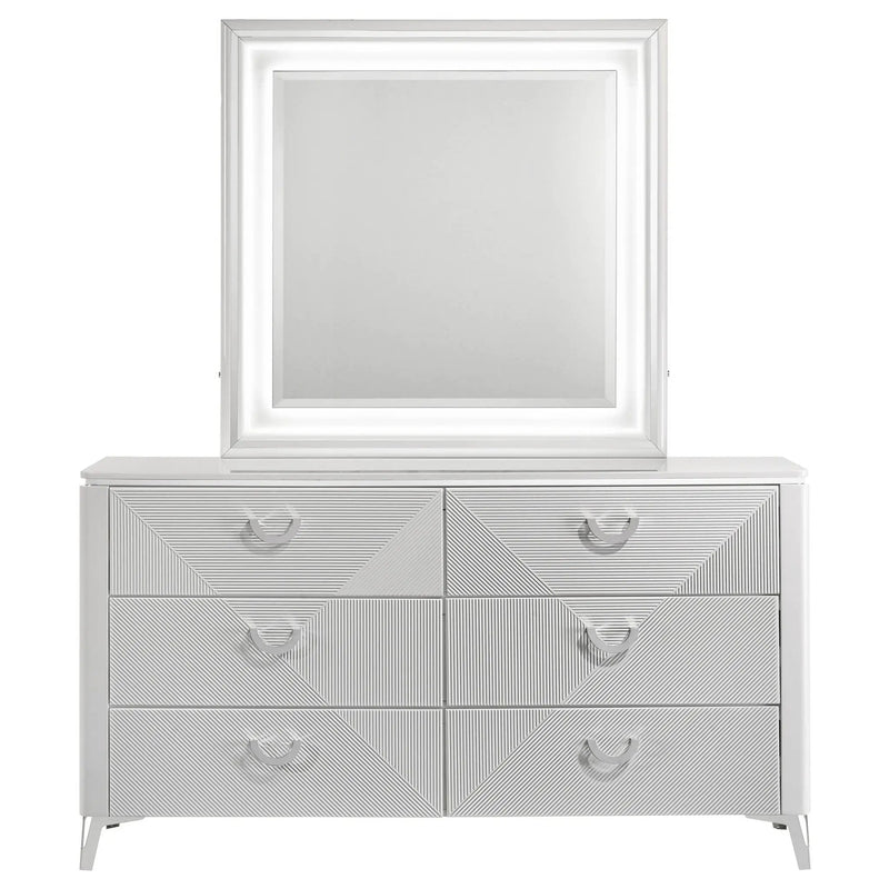Cassia 6-drawer Dresser Cabinet with Mirror White High Gloss by Unique Piece Furniture