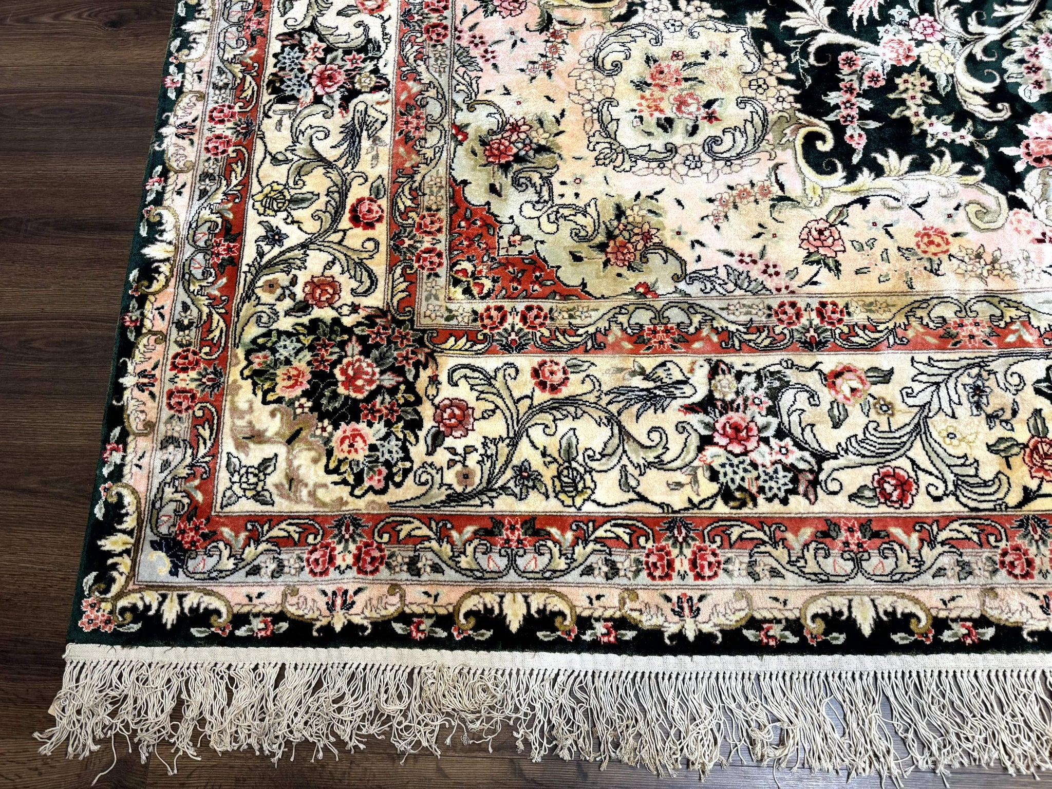 Silk Indian Kashmiri Rug 9x12, Vintage Hand Knotted Carpet by Jewel Rugs
