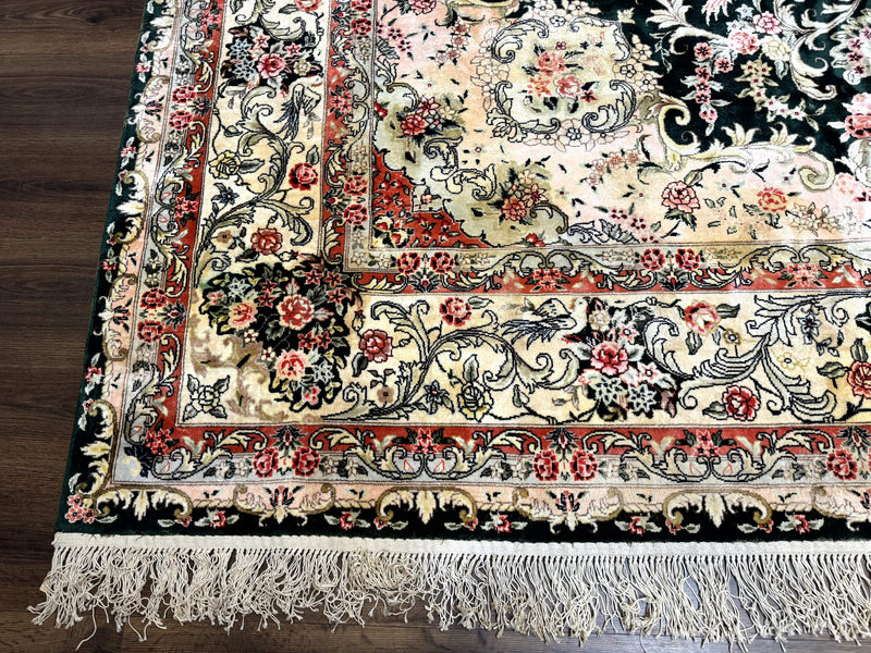 Silk Indian Kashmiri Rug 9x12, Vintage Hand Knotted Carpet by Jewel Rugs