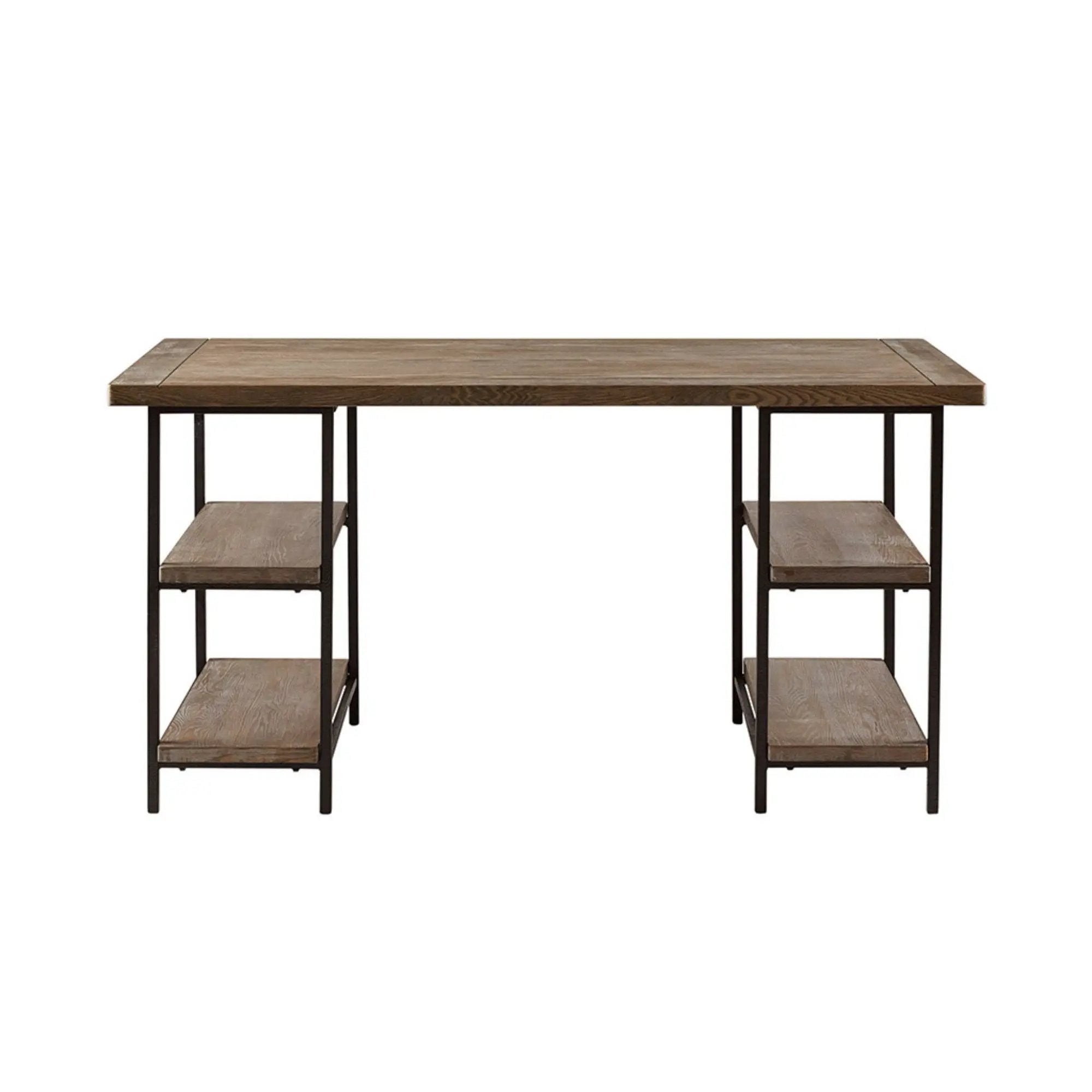 Industrial Style Metal Frame Accent Desk With Side Shelving - Gray by HouseOfZazla
