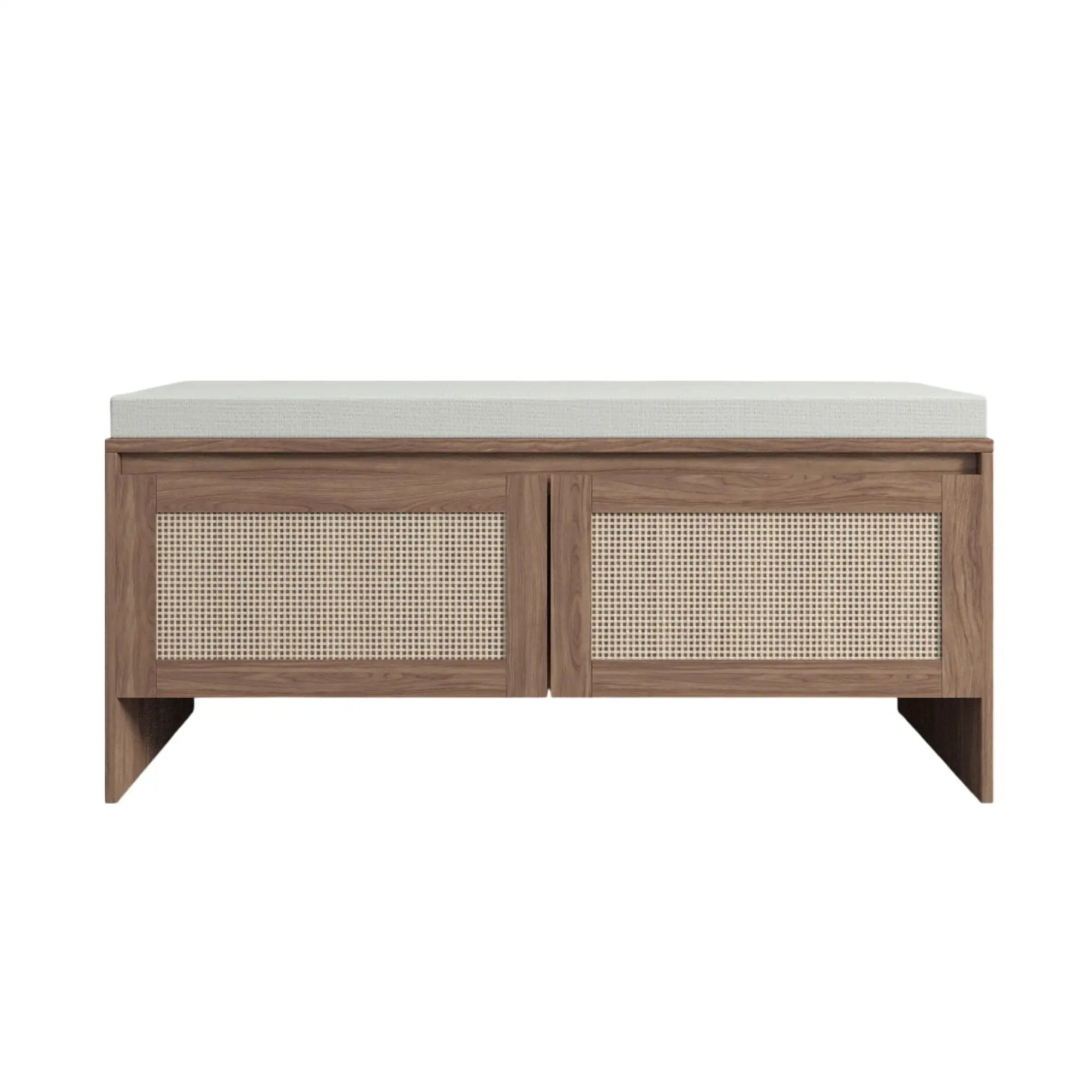 Storage Bench With Cushion, Shoe Cabinet With 2 Doors - Antique Natural / Rattan by Unique Piece Furniture