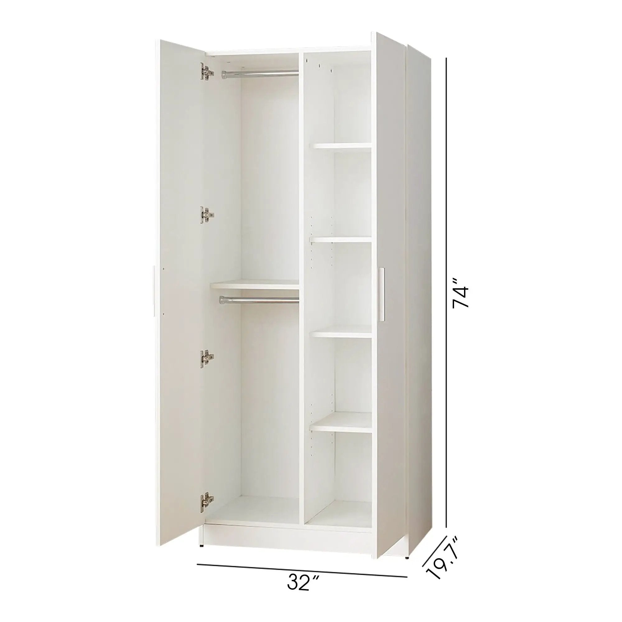 Viviane - Closet With Hanging Bars And 5 Shelves - White by HouseOfZazla