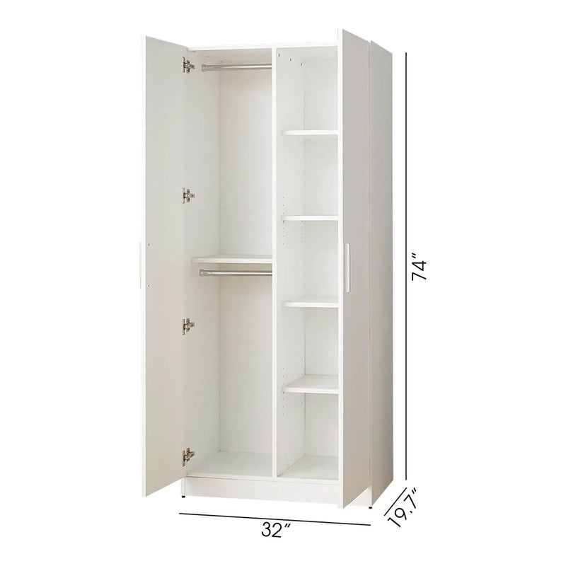 Viviane - Closet With Hanging Bars And 5 Shelves - White by HouseOfZazla