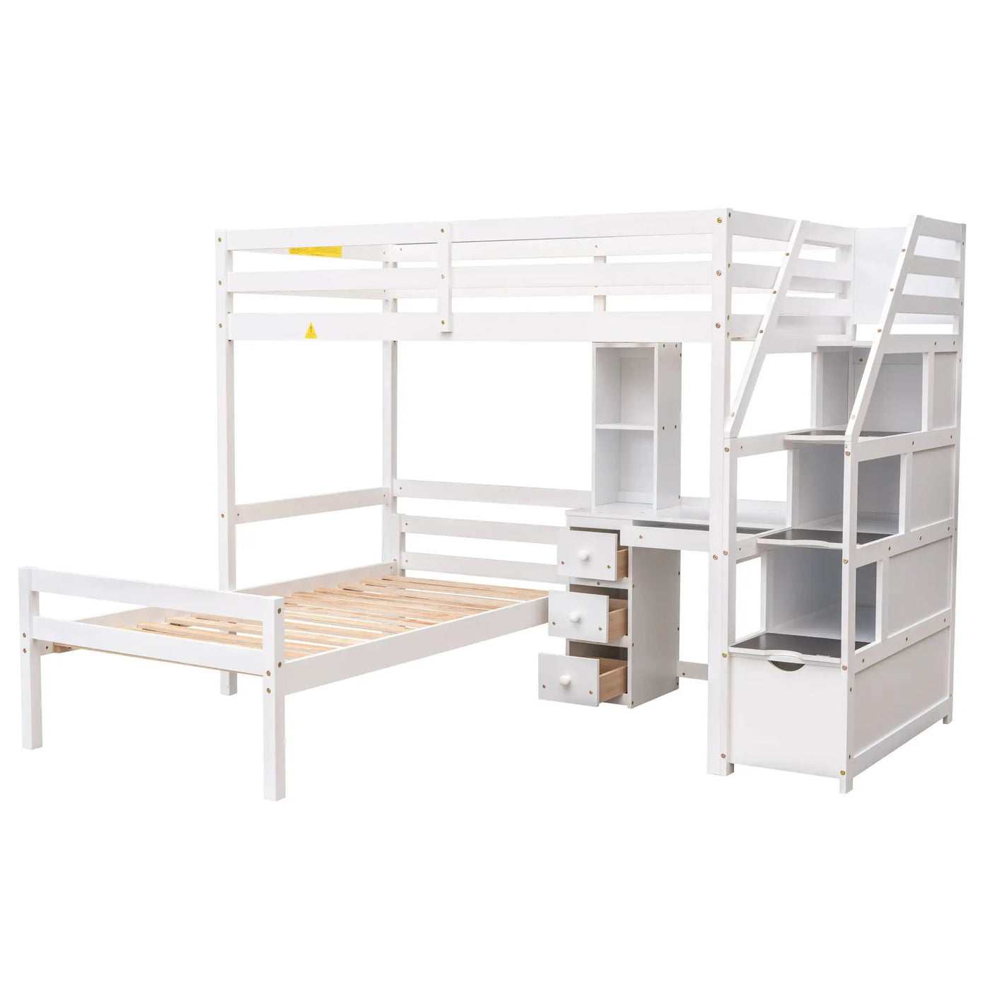 Loft Bed With Stand Alone Bed, Storage Staircase, Desk, Shelves, And Drawers by HouseOfZazla
