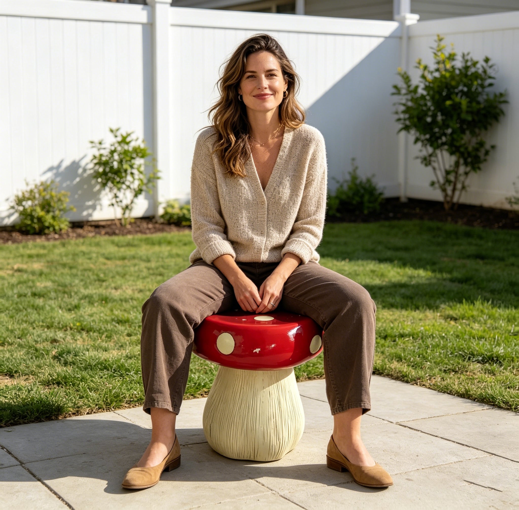 13.8" Oversized Mushroom Statue Stool with Forest Base by HouseOfZazla