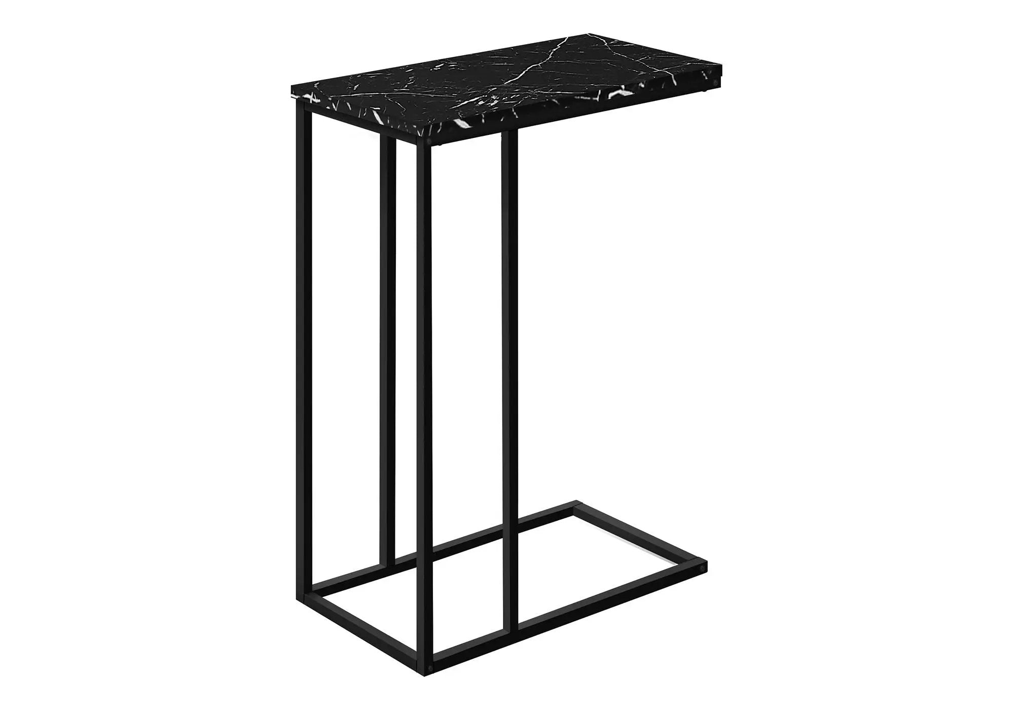 Accent Table, C-Shaped, Marble Look Modern Design - Black by HouseOfZazla