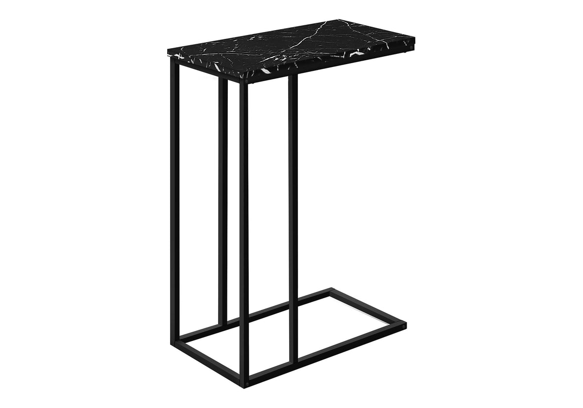 Black C-Shaped Accent Table with Marble-Look Top - Modern Metal Base, photo 4 of 4