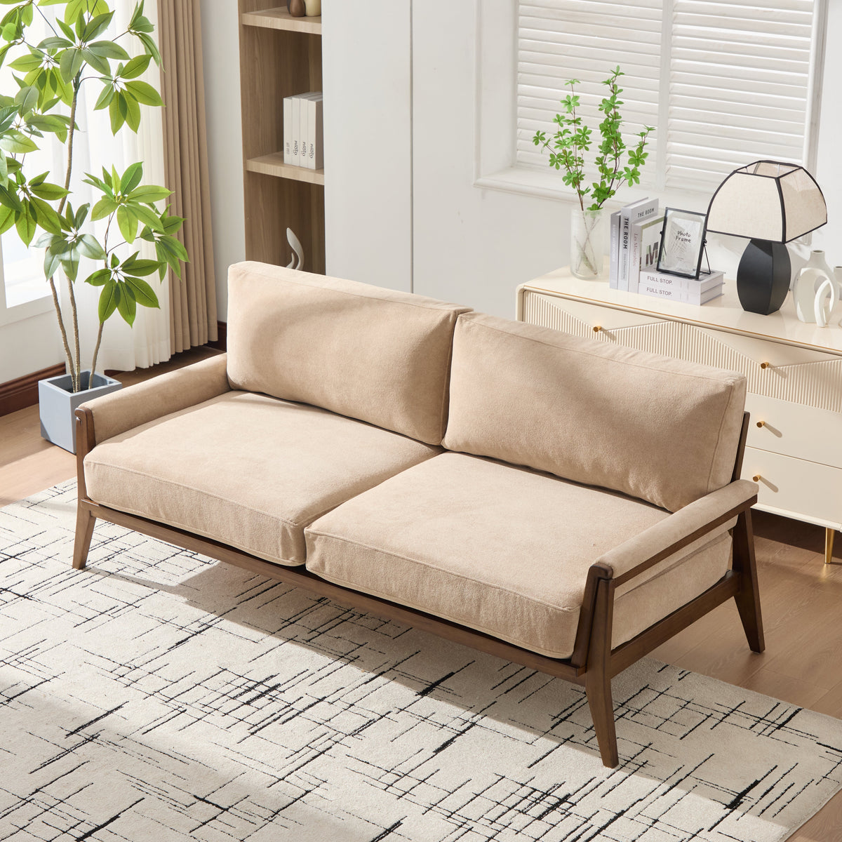 Mid-Century Modern Velvet Fabric Sofa, photo 3 of 10