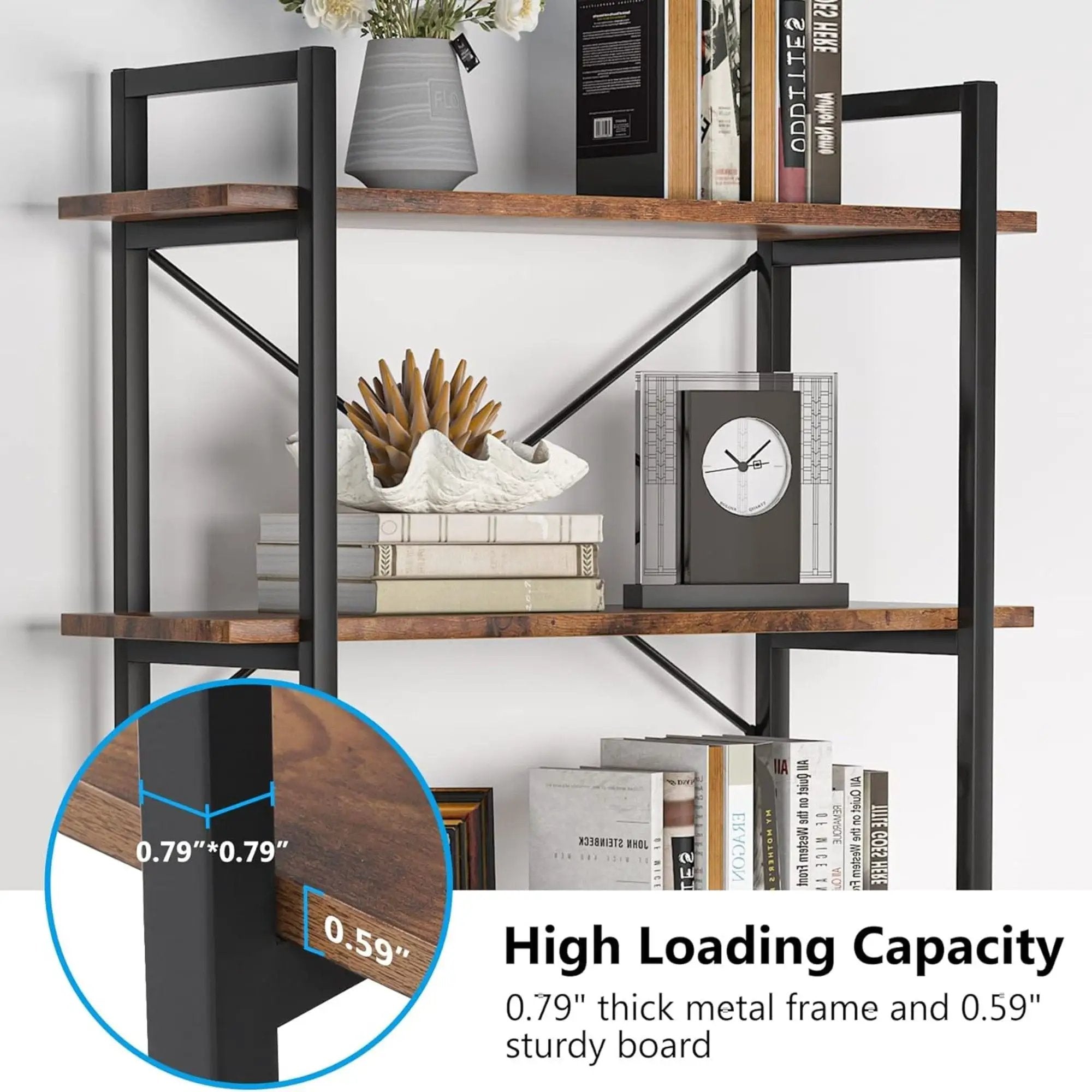 5 Tier Bookshelf Unit With Accents For Living Room - Black / Brown by HouseOfZazla