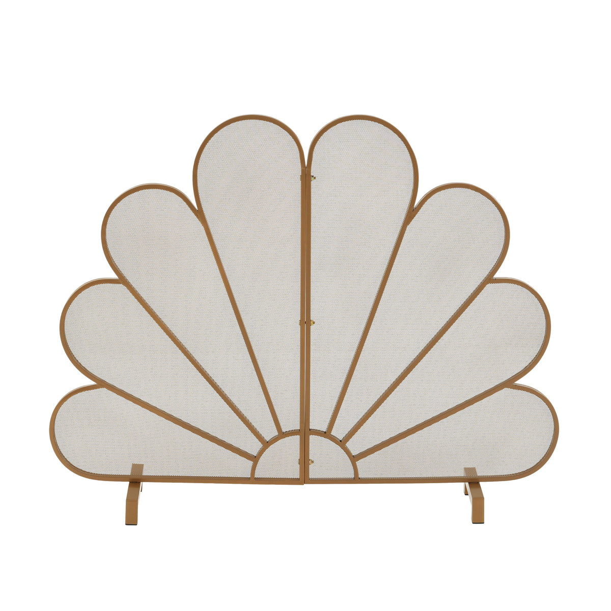 Gold Fan-Shaped Fireplace Screen with Mesh Spark Barrier - Gold, photo 2 of 10