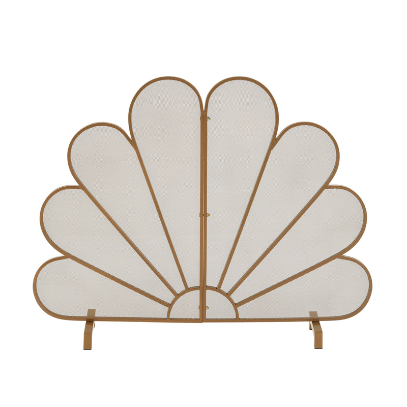 Gold Fan-Shaped Fireplace Screen with Mesh Spark Barrier - Gold, photo 2 of 10