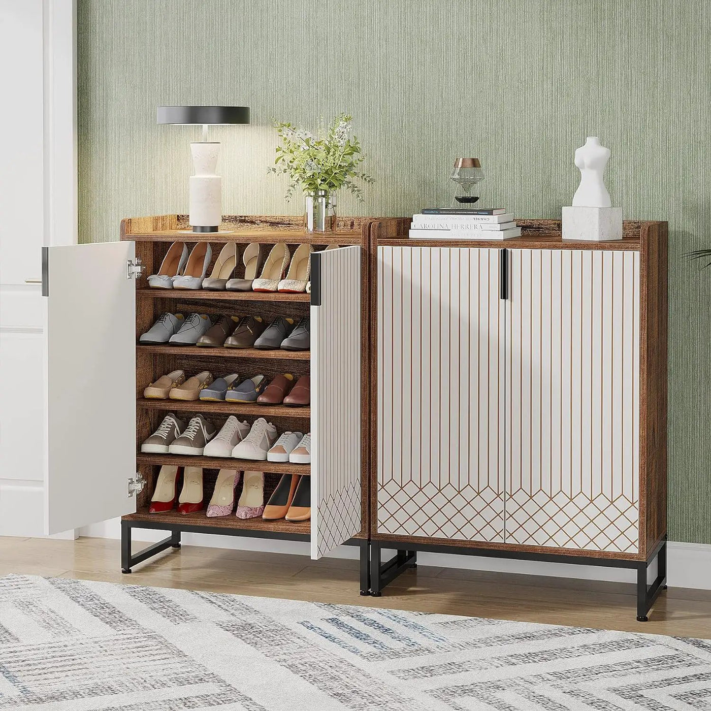 5 Tier Shoe Cabinet With Doors, Compact Entryway Storage Organizer by HouseOfZazla