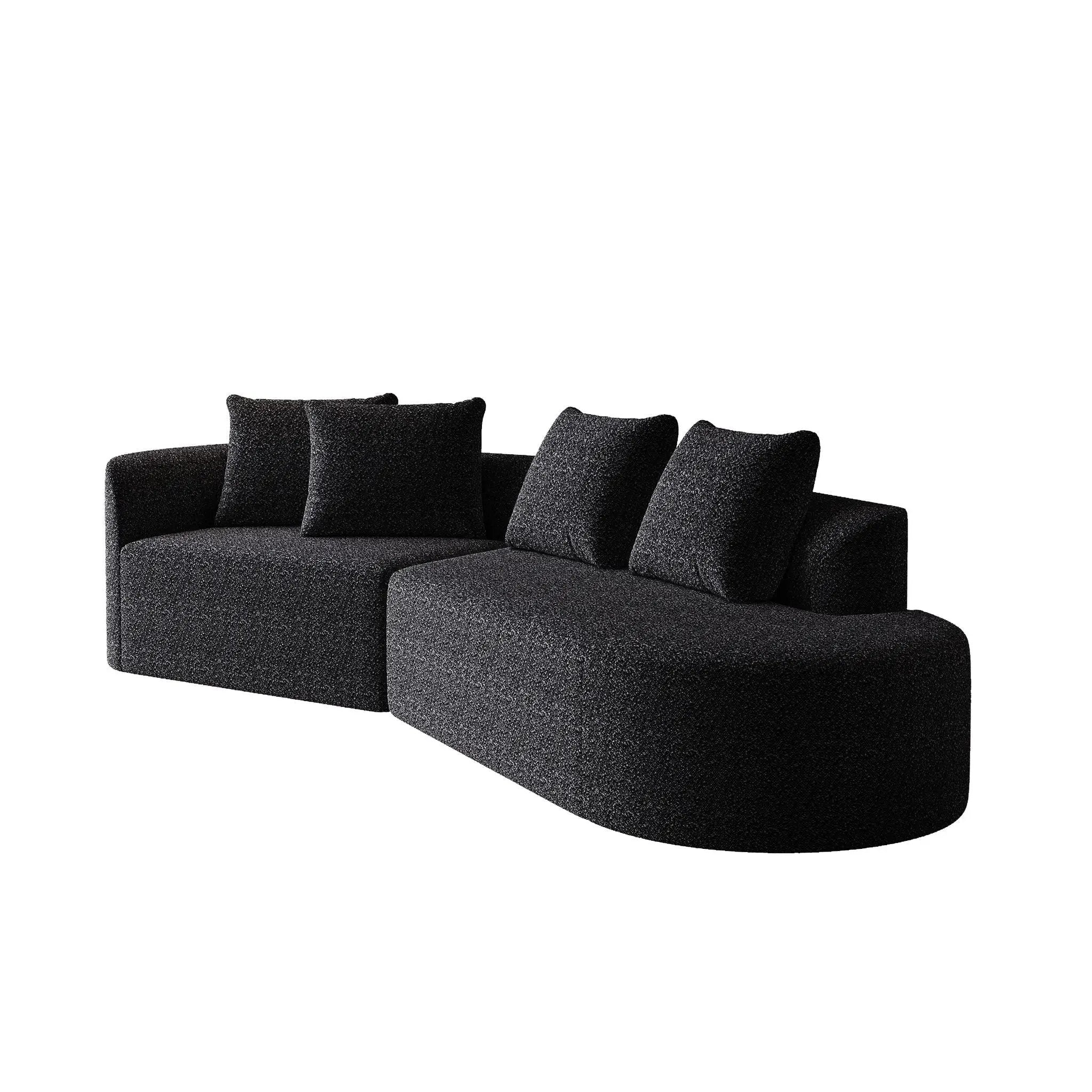 Upholstered Oversized Sectional Sofa, 4 Seater Extra Deep & Wide Curved Cloud Couch With 4 Throw Pillows For Living Room - Black by HouseOfZazla