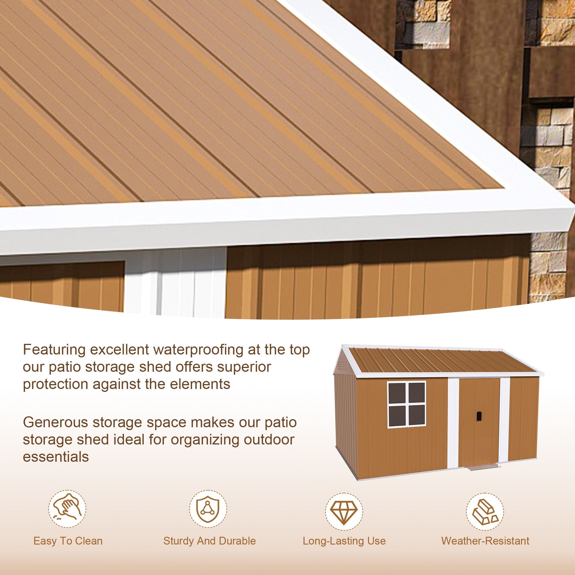 Storage Shed With Windows, Lockable Door & Ventilation For Backyard Tool Organization - Brown by HouseOfZazla