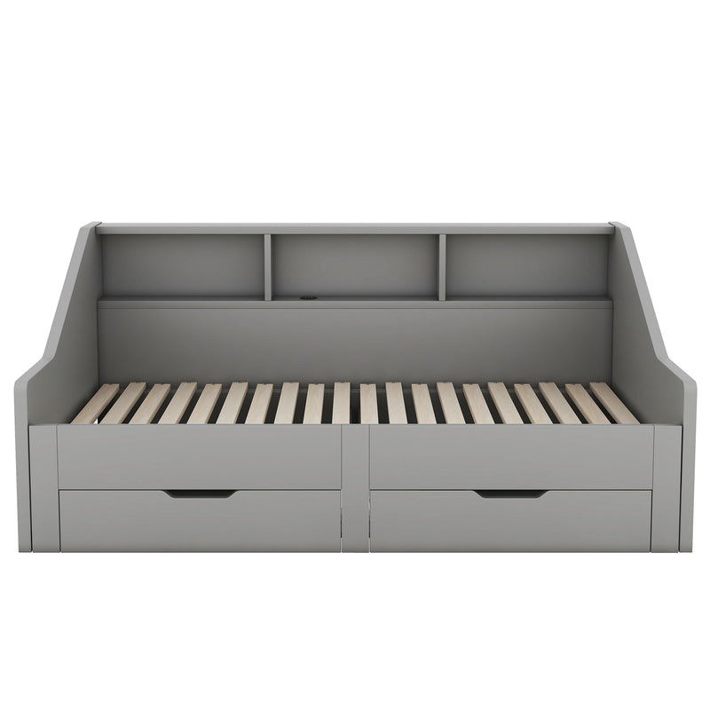 Daybed Frame With Storage Bookcases, 2 Drawers, Charging Station