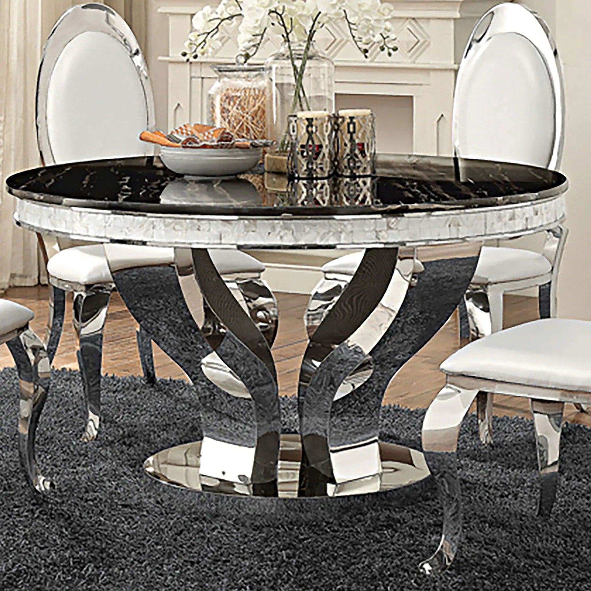 Anchorage Round 51-inch Glass Top Dining Table Chrome by Unique Piece Furniture