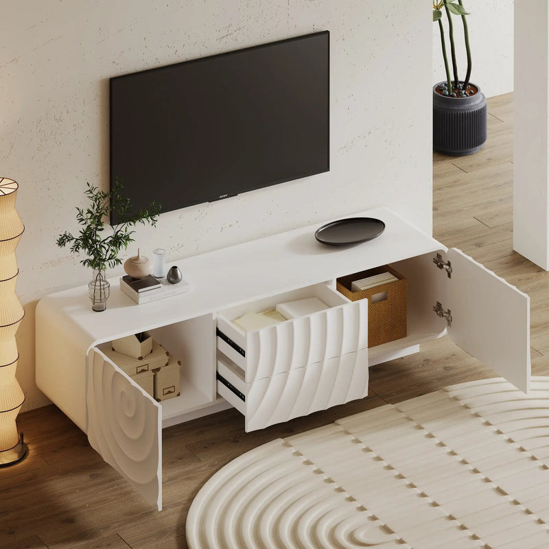 58" TV Console with Modern Unique Spiral Wave Design by HouseOfZazla