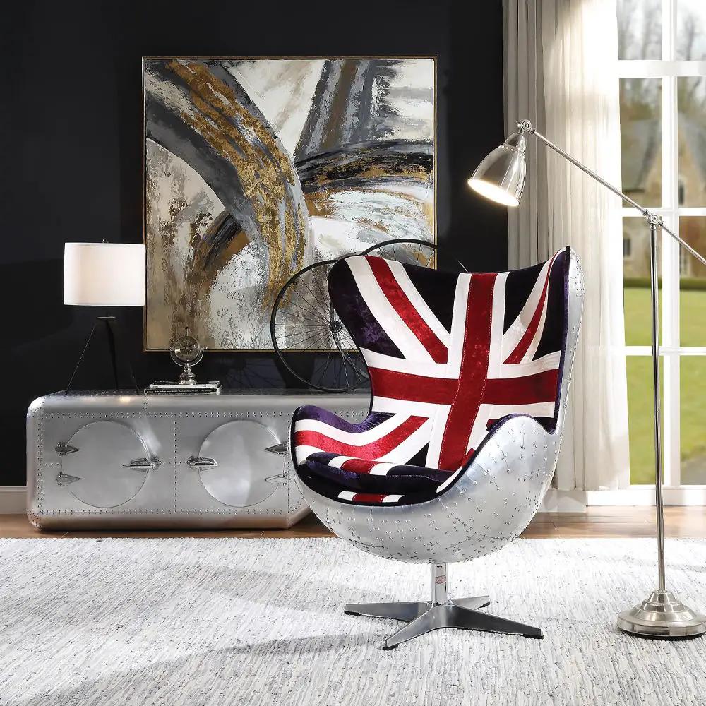 Brancaster - British Flag Accent Chair With Swivel - Pattern Fabric & Aluminum by Unique Piece Furniture