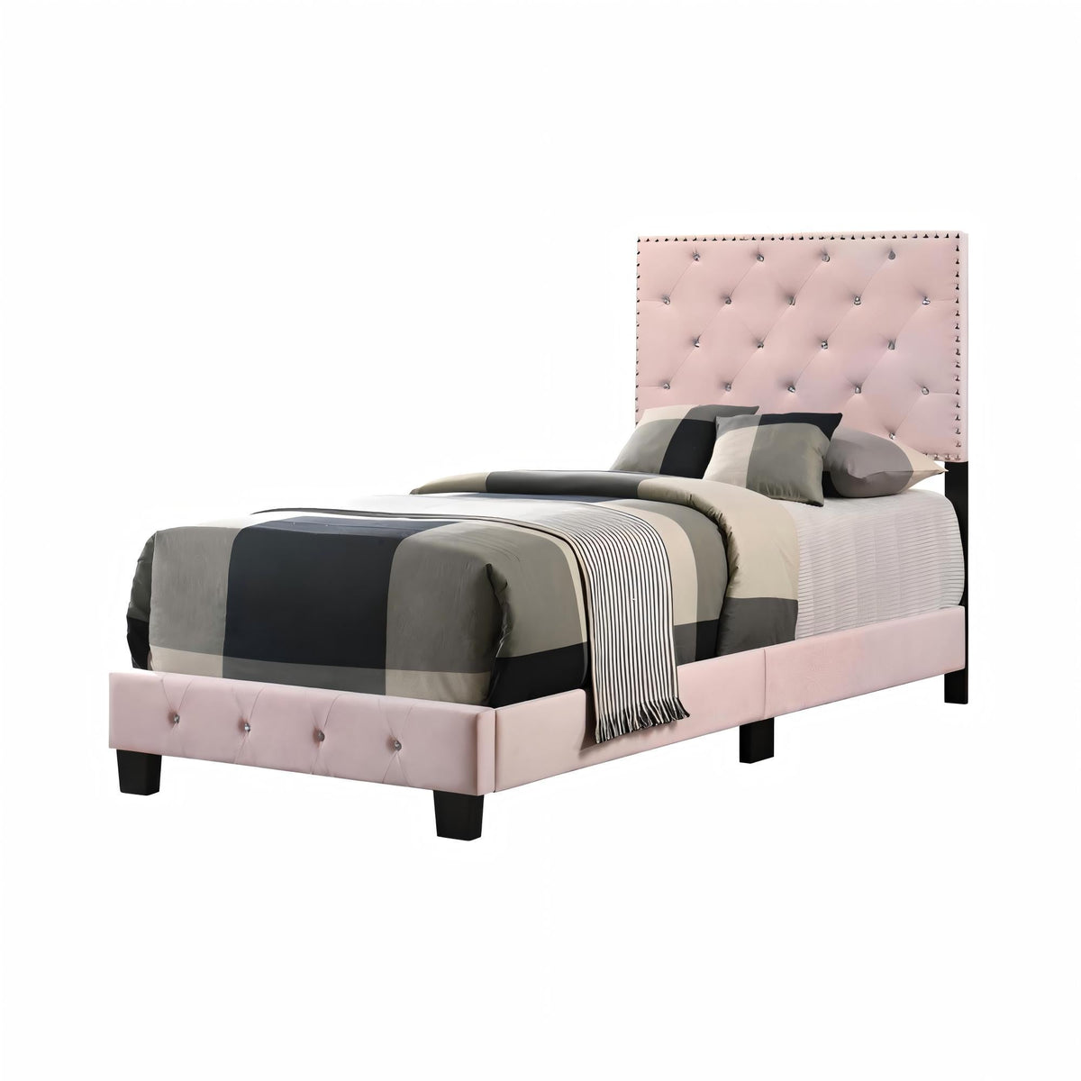 Luxurious Upholstered Bed with Faux Crystal Tufted Headboard - Multiple Colors, photo 18 of 40